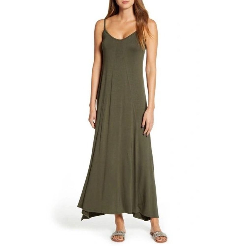 NWT Loveappella Olive Green Maxi‎ Dress Sleeveless Casual Summer Tank XS
